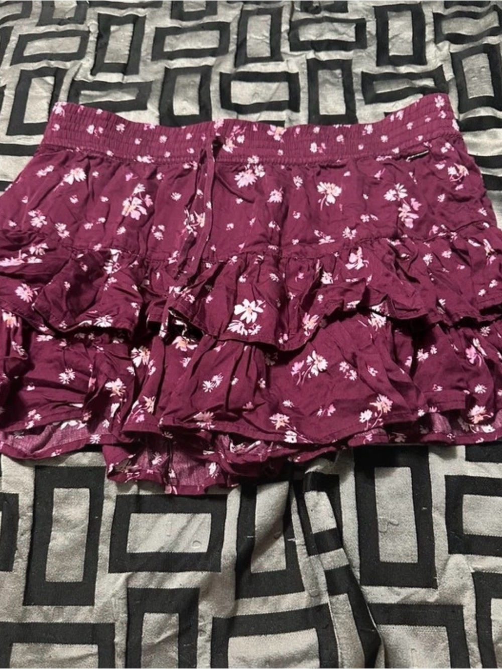PINK Victoria's Secret Burgundy Floral Ruffle Skort